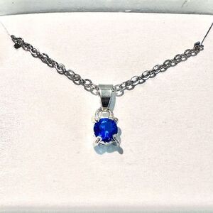 NWT Effy Deep Blue Crystal Stone Pendant Silver-Tone Chain Necklace